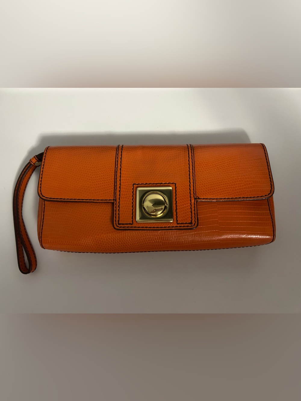 Banana Republic Orange Leather Wristlet Clutch with Gold Lock